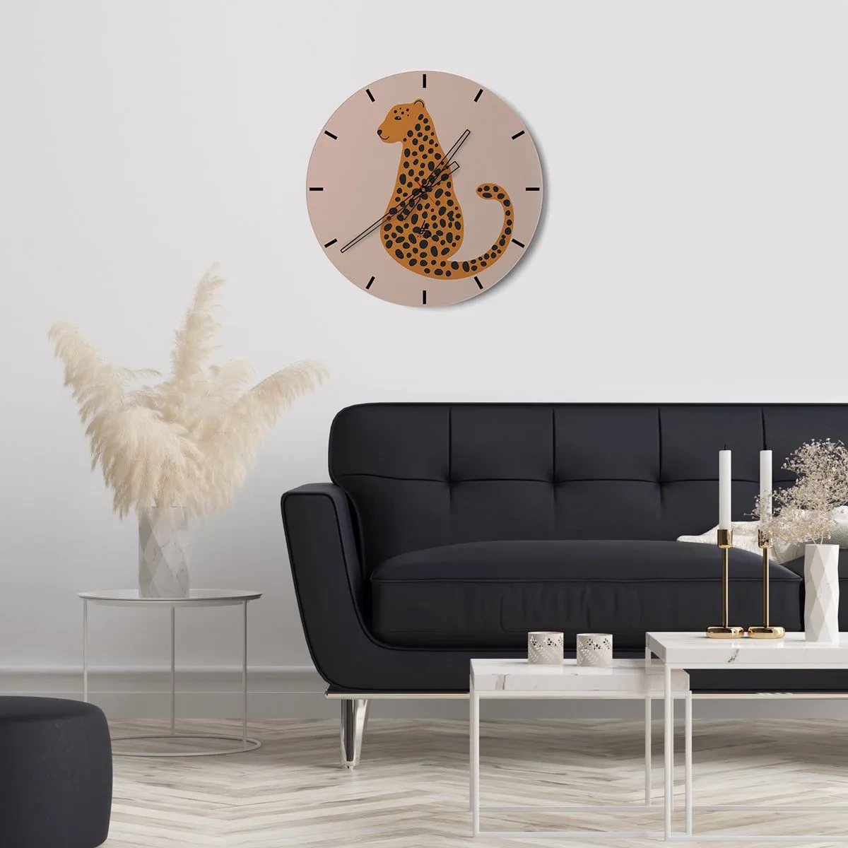 Orologio da parete - Orologio in Vetro - Pantera stilizzata su sfondo beige - 30x30cm - Il leopardo è un motivo di moda - Decorazione murale moderna per soggiorno, cucina e camera da letto ARTTOR