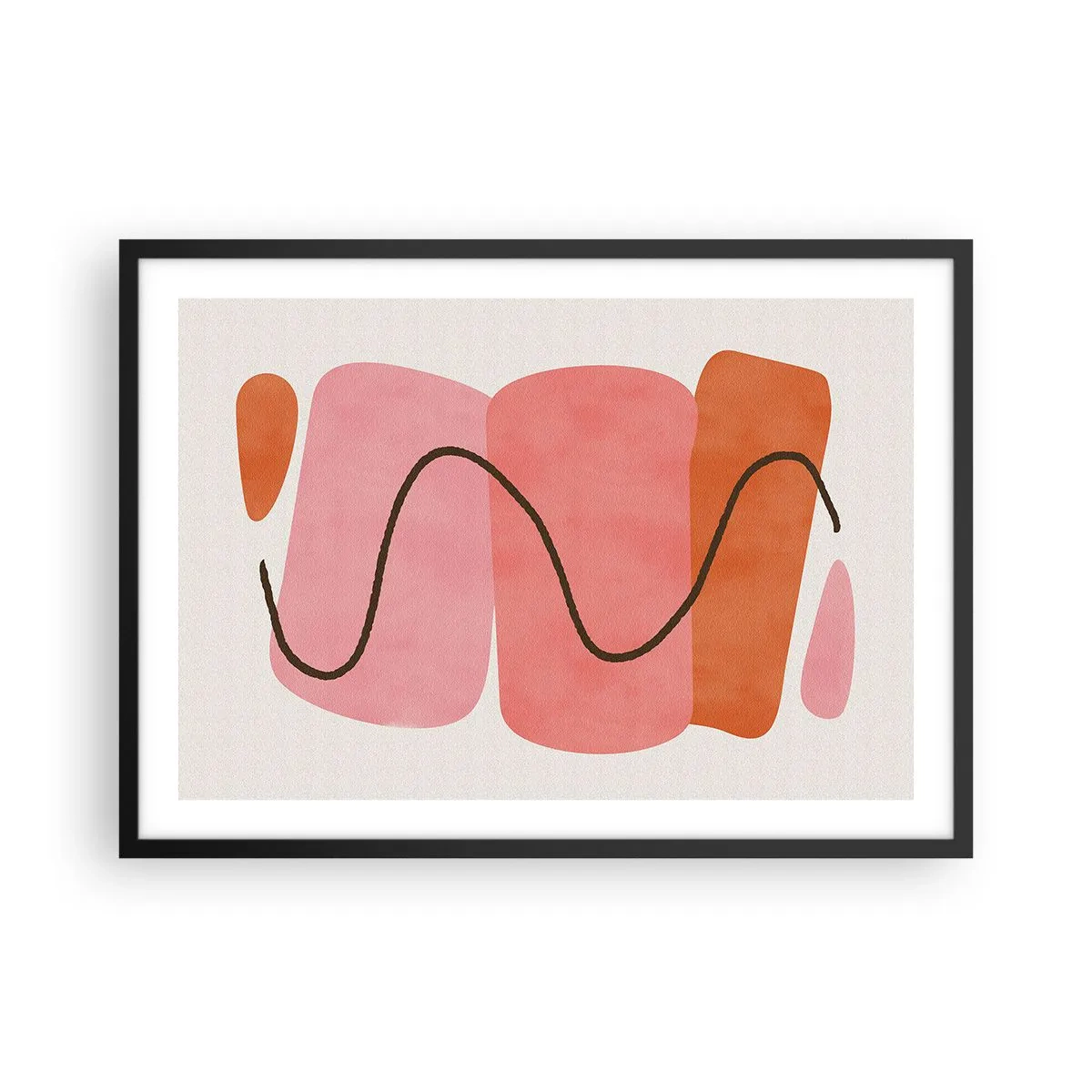 Poster in cornice nera - Forme astratte nelle tonalità del rosa e dell'arancione - 70x50cm - Il delicato movimento delle forme - Decorazione murale moderna per soggiorno e camera da letto ARTTOR