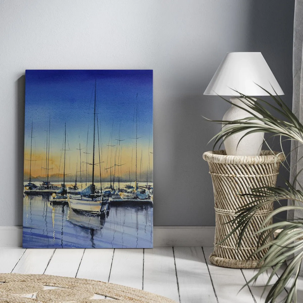 Quadro su tela - Stampe su Tela - Porto degli yacht al tramonto con riflessi sull'acqua - 80x120cm - La fine di una buona giornata - Decorazione murale moderna per soggiorno e camera da letto ARTTOR