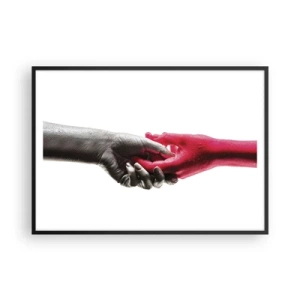 Poster in cornice nera - Mani simboliche in argento e rosso - 100x70cm - Insieme, sebbene diversi - Decorazione murale moderna per soggiorno e camera da letto ARTTOR