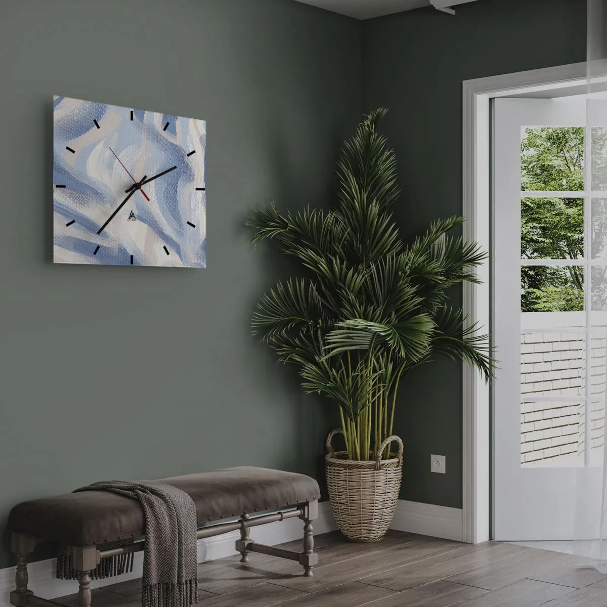 Orologio da parete - Orologio in Vetro - Ondulazioni azzurre - 30x30 cm