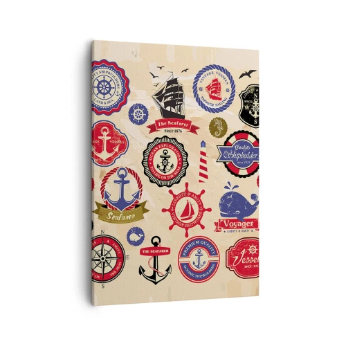 Quadro su tela - Stampe su Tela - Una raccolta di grafici e simboli nautici su uno sfondo chiaro - 50x70cm - Fratellanza di vela - Decorazione murale moderna per soggiorno e camera da letto ARTTOR