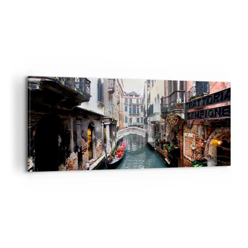 Quadro su tela - Stampe su Tela - Paesaggio veneziano con gondola e ponte - 100x40 cm