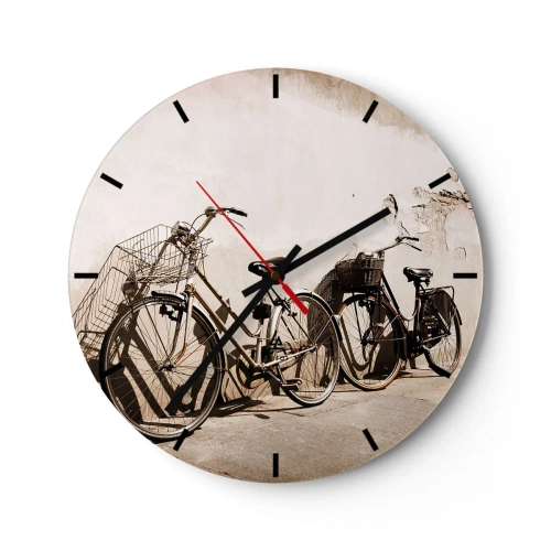 Orologio da parete - Orologio in Vetro - Biciclette in stile retrò contro un muro - 30x30cm - L'indimenticabile bellezza del passato - Decorazione murale moderna per soggiorno, cucina e camera da letto ARTTOR