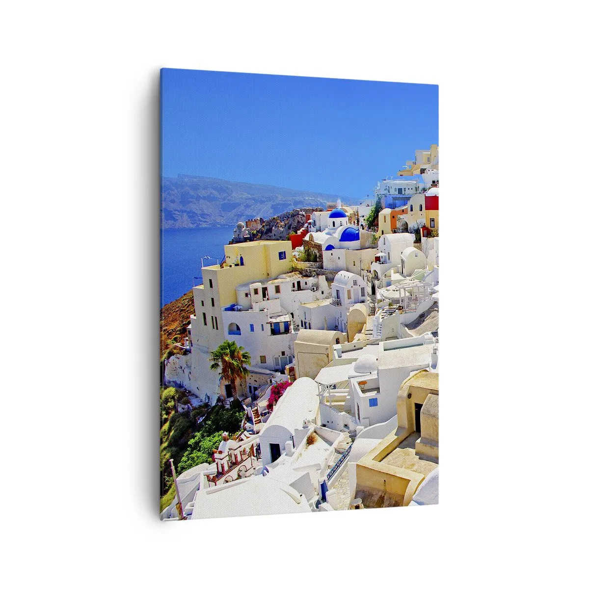 Quadro su tela - Stampe su Tela - Panorama di Santorini con case bianche e cielo azzurro - 70x100cm - Sogno di un'estate greca - Decorazione murale moderna per soggiorno e camera da letto ARTTOR