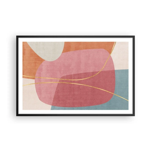 Poster in cornice nera - Composizione pastello con filo dorato - 91x61 cm