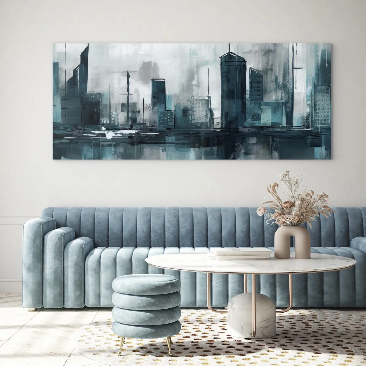 Quadro su vetro - La città al colore della pioggia - 100x40 cm