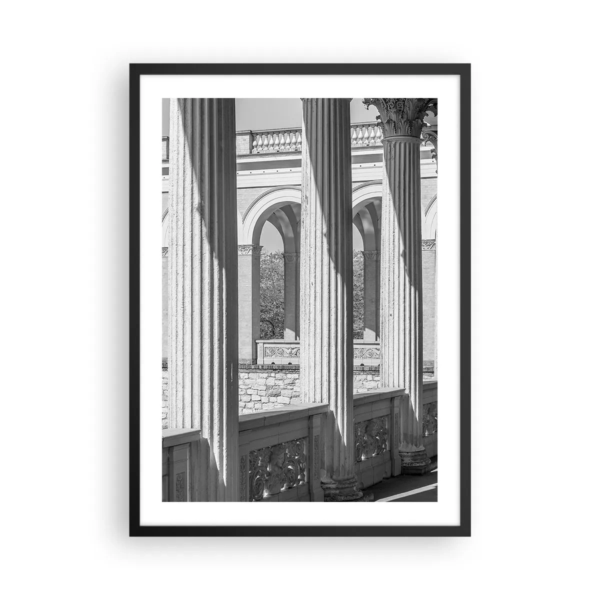 Poster in cornice nera - Colonne in architettura con ombre sottili - 50x70cm - Portico soleggiato - Decorazione murale moderna per soggiorno e camera da letto ARTTOR