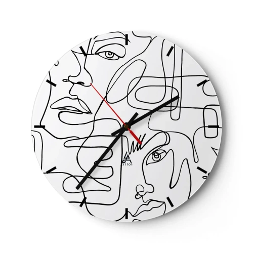 Orologio da parete - Orologio in Vetro - Schizzi di volti minimalisti su sfondo bianco - 30x30cm - Emozioni intrecciate - Decorazione murale moderna per soggiorno, cucina e camera da letto ARTTOR