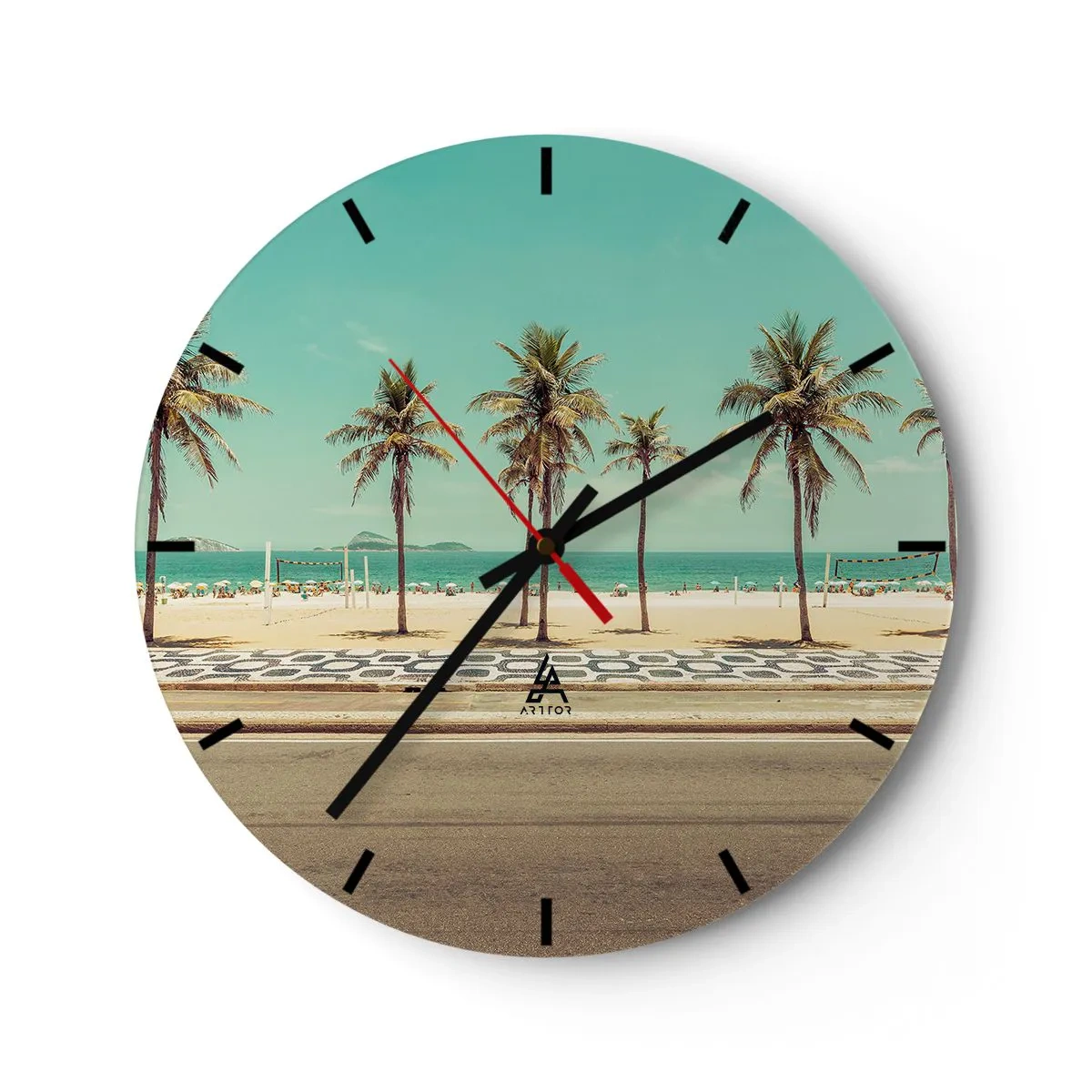 Orologio da parete - Orologio in Vetro - Palme e una spiaggia con passeggiata sul mare turchese - 30x30cm - A guardia della spiaggia - Decorazione murale moderna per soggiorno, cucina e camera da letto ARTTOR