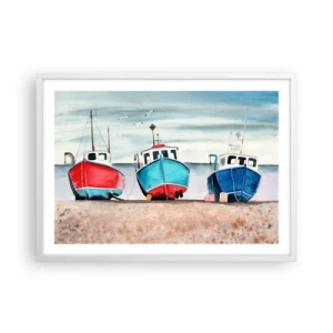 Poster in cornice bianca - Pronte alla pesca - 70x50 cm