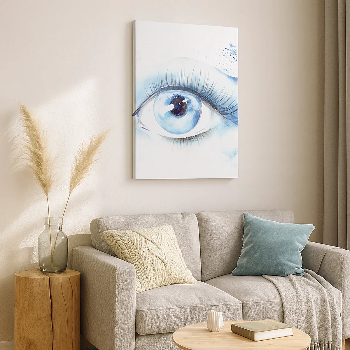 Quadro su tela - Stampe su Tela - Acquerello artistico di un occhio con un'onda dinamica - 50x70cm - Immergersi nell'azzurro dello sguardo - Decorazione murale moderna per soggiorno e camera da letto ARTTOR