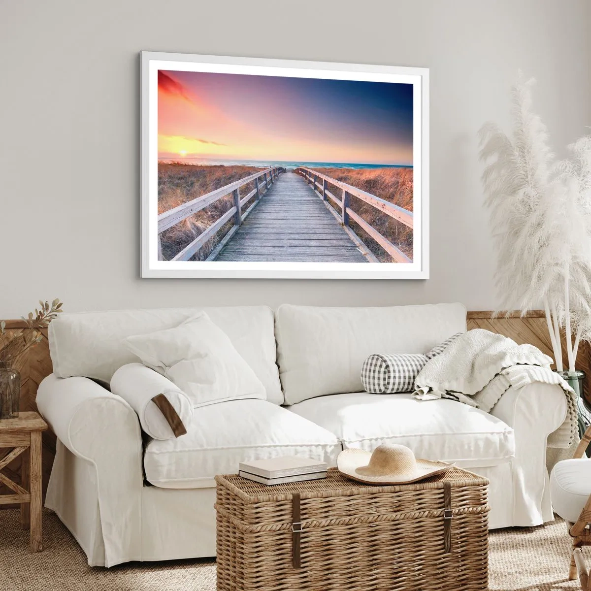 Poster in cornice bianca - Aurora serale baltica - 70x50 cm