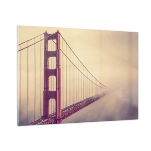 Quadro su vetro - Il Golden Gate Bridge di San Francisco in un paesaggio nebbioso - 100x70cm - Tra il cielo e la terra - Decorazione murale moderna per soggiorno e camera da letto ARTTOR