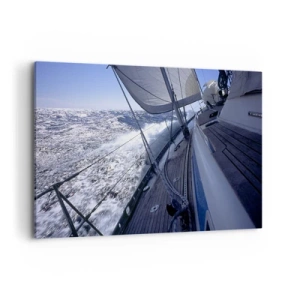 Quadro su tela - Stampe su Tela - Una barca a vela in un mare in tempesta con vele bianche e un ponte di legno. - 100x70cm - So cosa vuol dire volare - Decorazione murale moderna per soggiorno e camera da letto ARTTOR