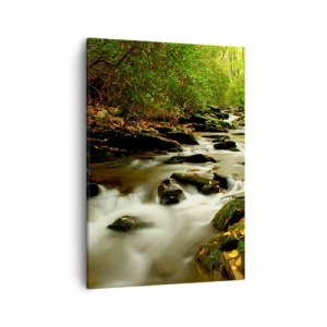Quadro su tela - Stampe su Tela - Un ruscello nella foresta che scorre tra le pietre circondato dal verde - 50x70cm - Come argento liquido - Decorazione murale moderna per soggiorno e camera da letto ARTTOR