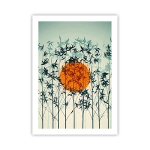 Poster - Il sole dietro i rami di bambù - 50x70cm - Sole giapponese - Decorazione murale moderna per soggiorno e camera da letto ARTTOR