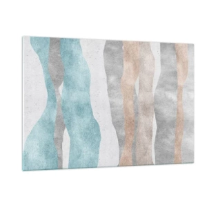 Quadro su vetro - Delicate strisce nei toni del beige e del blu - 120x80cm - Studio di prossimità - Decorazione murale moderna per soggiorno e camera da letto ARTTOR