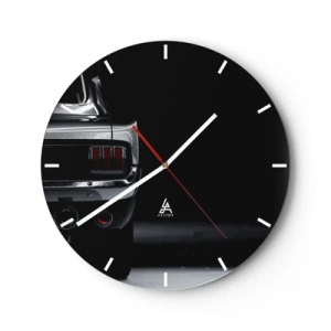 Orologio da parete - Orologio in Vetro - La parte posteriore di un'auto classica in elegante nero e argento - 30x30cm - Il fascino del classico - Decorazione murale moderna per soggiorno, cucina e camera da letto ARTTOR