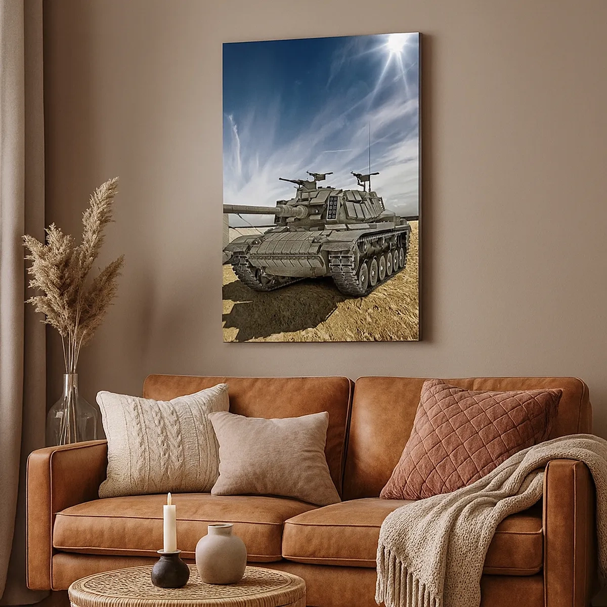 Quadro su tela - Stampe su Tela - Un carro armato accanto a una tenda militare in una zona desertica - 50x70cm - Sogno militare - Decorazione murale moderna per soggiorno e camera da letto ARTTOR