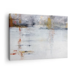 Quadro su tela - Stampe su Tela - Un paesaggio astratto con sfumature sfocate di grigio e oro. - 70x50cm - Dietro la cortina d'aria - Decorazione murale moderna per soggiorno e camera da letto ARTTOR