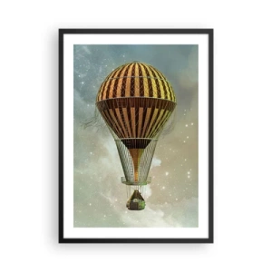 Poster in cornice nera - Un pallone dorato che fluttua nello spazio - 50x70cm - I voli dei pionieri - Decorazione murale moderna per soggiorno e camera da letto ARTTOR