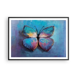 Poster in cornice nera - Farfalla colorata su sfondo blu - 100x70cm - In tutta la bellezza - Decorazione murale moderna per soggiorno e camera da letto ARTTOR