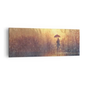 Quadro su tela - Stampe su Tela - Una figura con un ombrello in un paesaggio nebbioso pieno di riflessi - 140x50cm - Sento che qualcuno mi guarda - Decorazione murale moderna per soggiorno e camera da letto ARTTOR