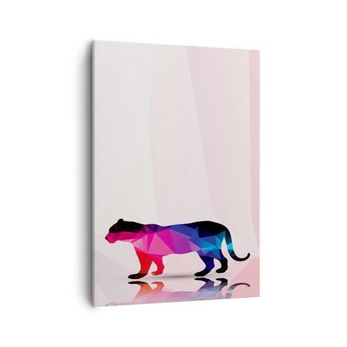Quadro su tela - Stampe su Tela - Silhouette geometrica di pantera nei toni del rosa e del blu - 50x70cm - La pantera di diamante - Decorazione murale moderna per soggiorno e camera da letto ARTTOR