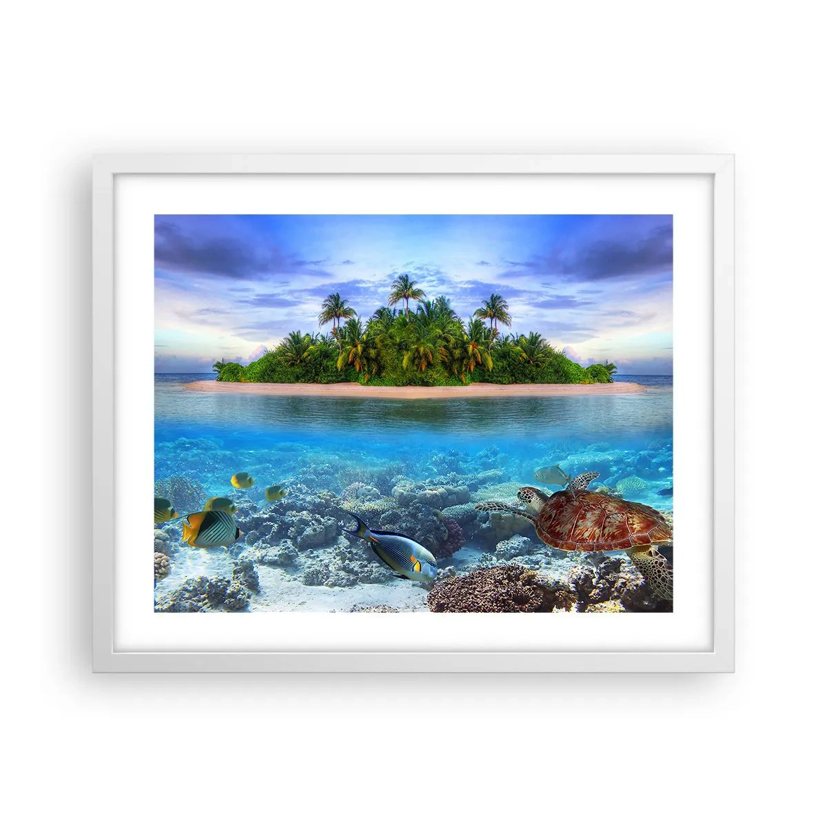 Poster in cornice bianca - L'isola del paradiso dà il benvenuto - 50x40 cm