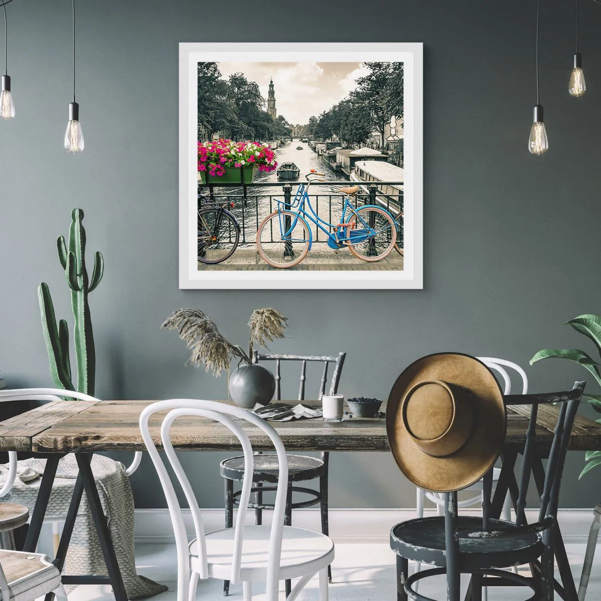 Poster in cornice bianca - I colori delle strade di Amsterdam - 30x30 cm