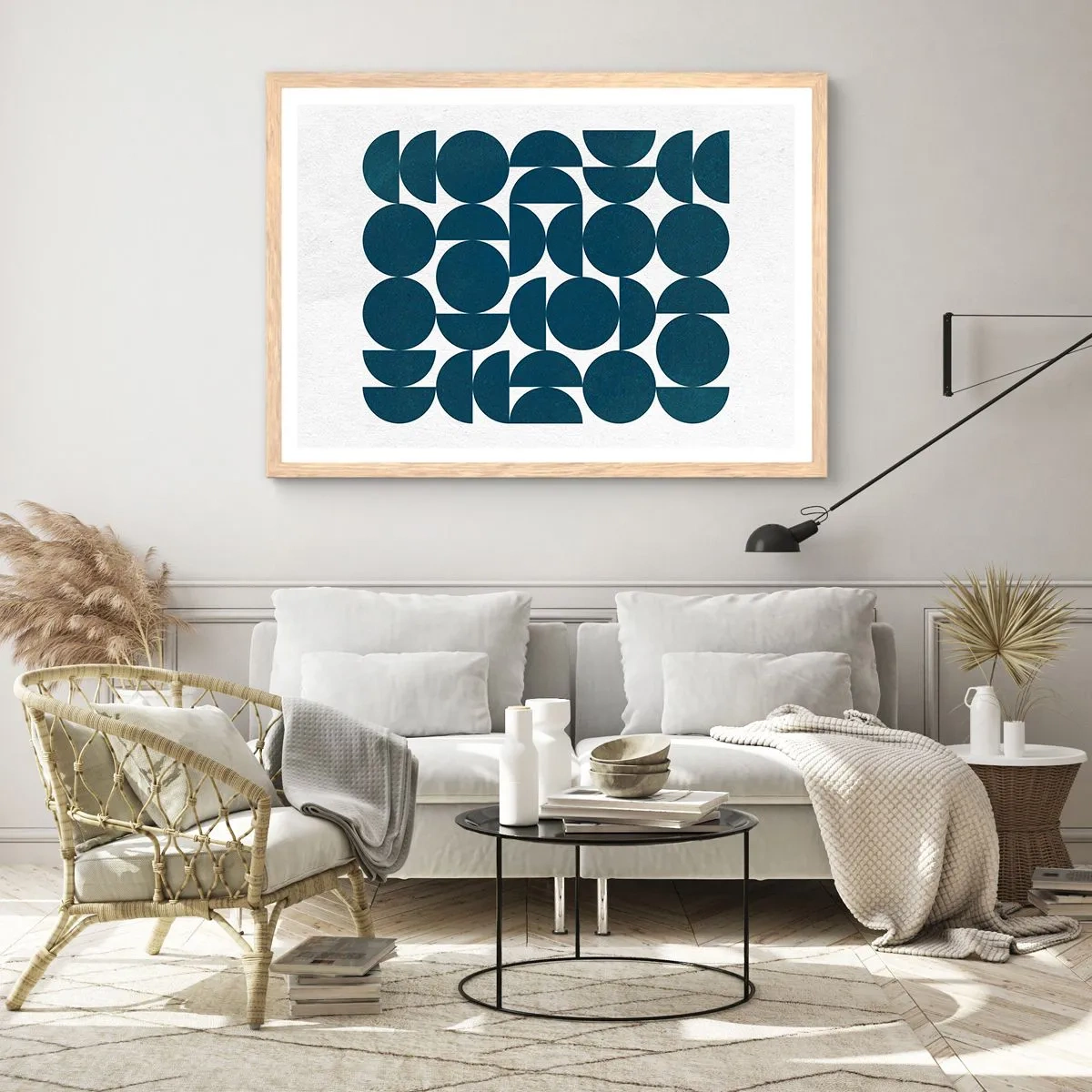 Poster in cornice rovere chiaro - Cerchi e semicerchi - 91x61 cm