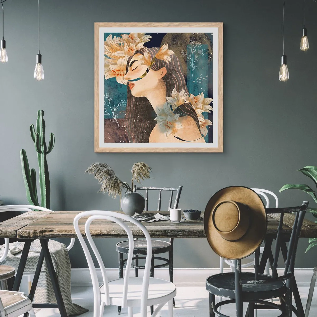 Poster in cornice rovere chiaro - La favola della principessa con i gigli - 30x30 cm