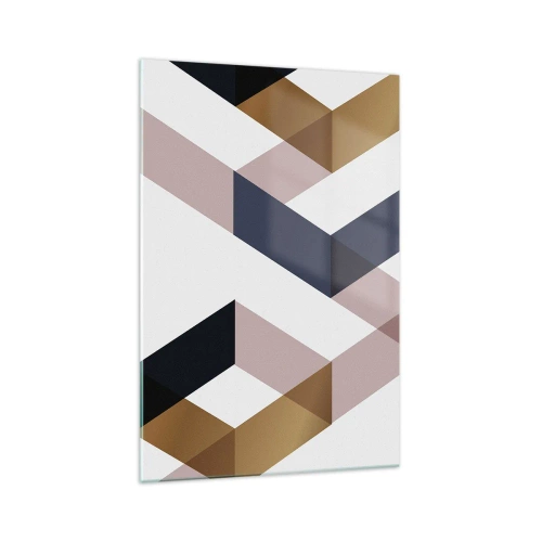 Quadro su vetro - Motivi geometrici nei toni dell'oro e del blu navy - 70x100cm - Piani e angoli - Decorazione murale moderna per soggiorno e camera da letto ARTTOR