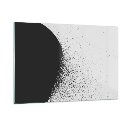 Quadro su vetro - Astrazione di una massa nera che cade a pezzi su uno sfondo bianco - 120x80cm - Il movimento delle particelle - Decorazione murale moderna per soggiorno e camera da letto ARTTOR