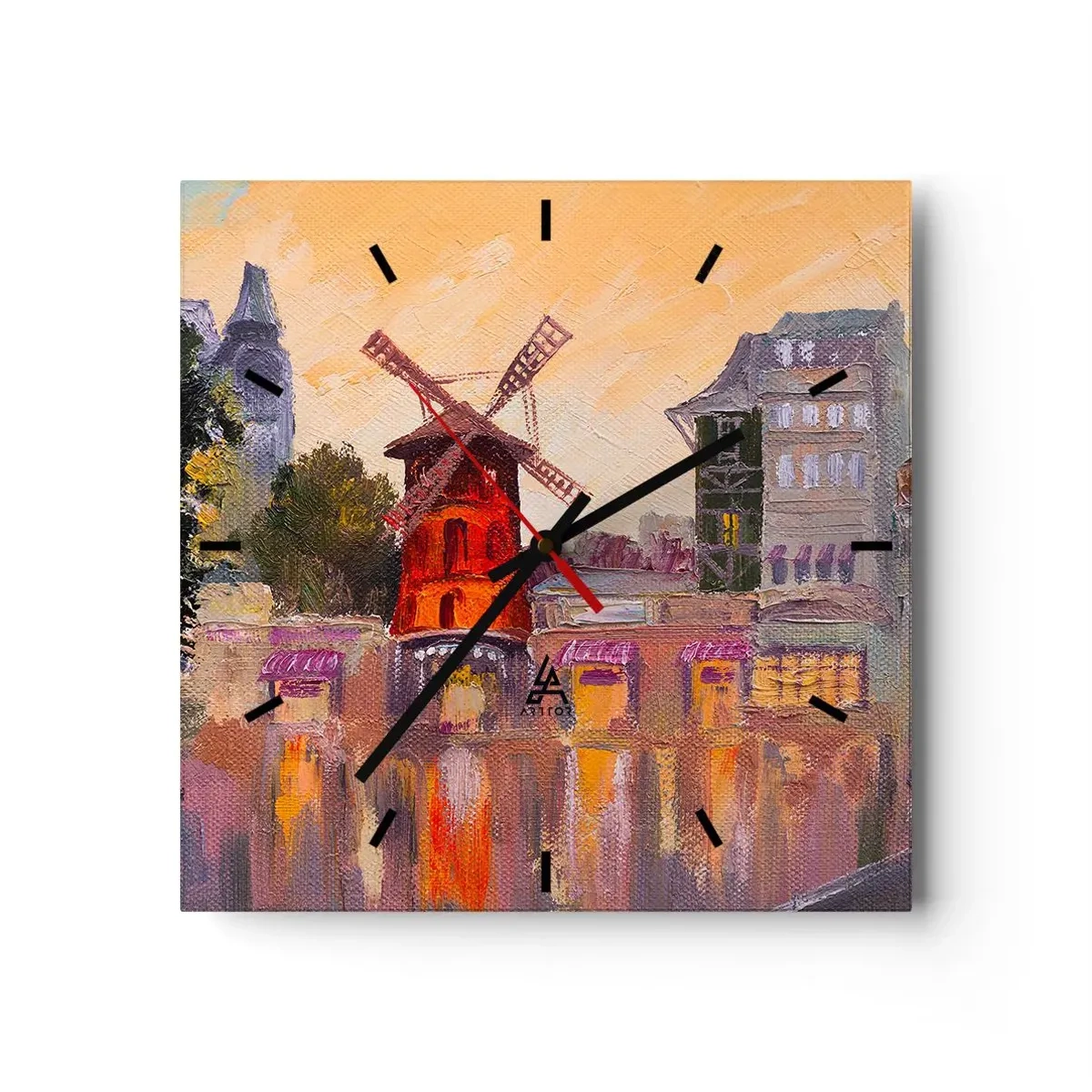 Orologio da parete - Orologio in Vetro - Le icone di Parigi: il Moulin Rouge - 40x40 cm