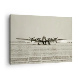 Quadro su tela - Stampe su Tela - Aereo storico all'aeroporto in seppia - 70x50cm - Pronto come sempre - Decorazione murale moderna per soggiorno e camera da letto ARTTOR