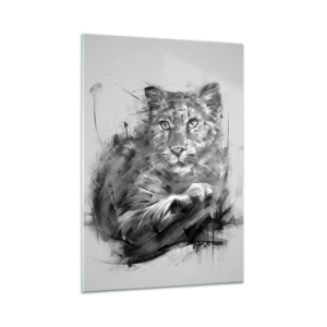 Quadro su vetro - Un disegno di una tigre in stile monocromatico su uno sfondo chiaro - 50x70cm - Si, ascolto attentamente - Decorazione murale moderna per soggiorno e camera da letto ARTTOR