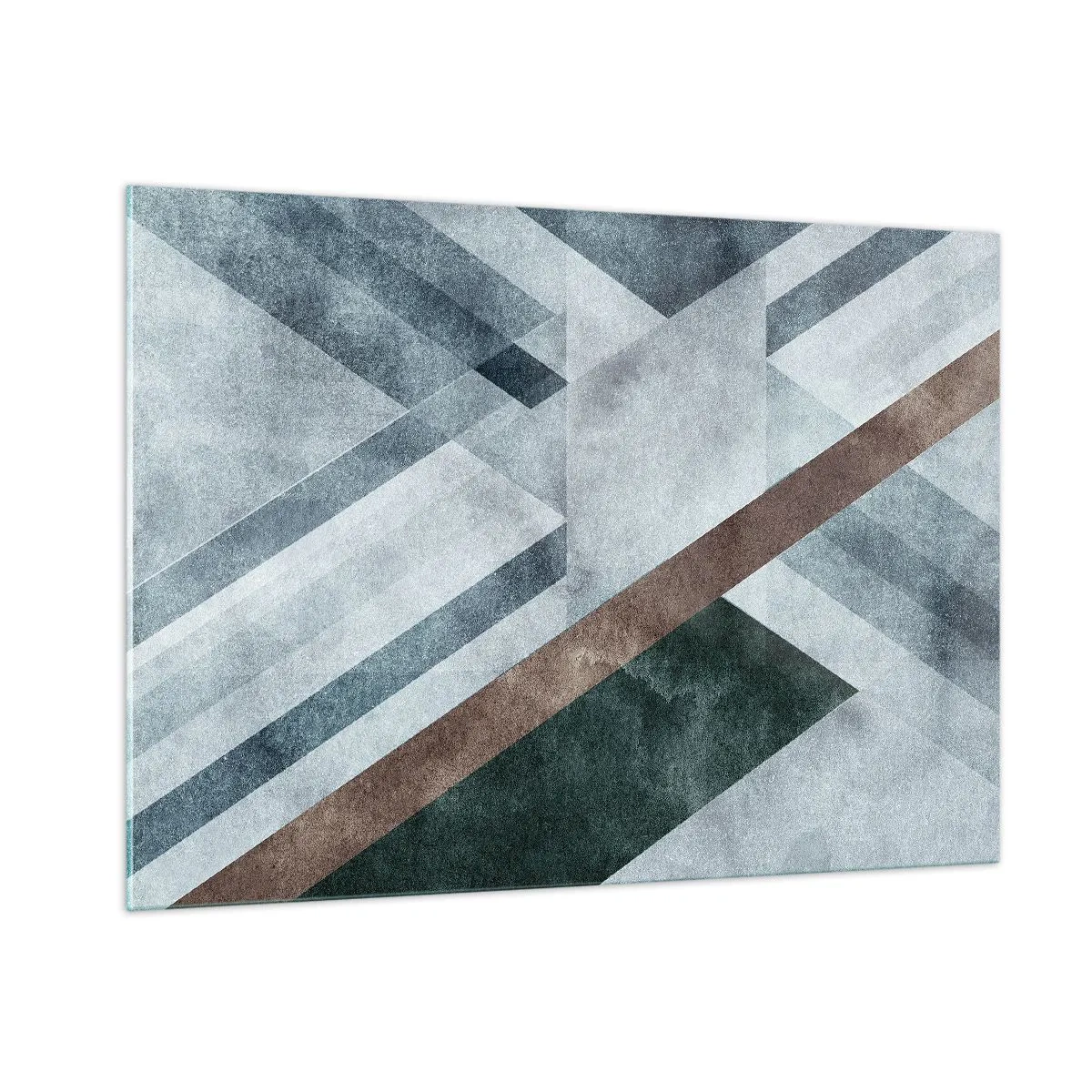 Quadro su vetro - Astrazione geometrica in toni freddi con un accento verde scuro - 100x70cm - La ricercata eleganza della geometria - Decorazione murale moderna per soggiorno e camera da letto ARTTOR