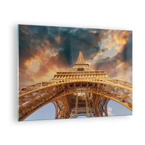 Quadro su vetro - La Torre Eiffel ripresa da una prospettiva a occhio di verme - 70x50cm - Come gli uomini hanno raggiunto il cielo - Decorazione murale moderna per soggiorno e camera da letto ARTTOR