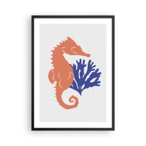 Poster in cornice nera - Grafica minimalista con cavalluccio marino e corallo - 50x70cm - Sul prato sottomarino - Decorazione murale moderna per soggiorno e camera da letto ARTTOR