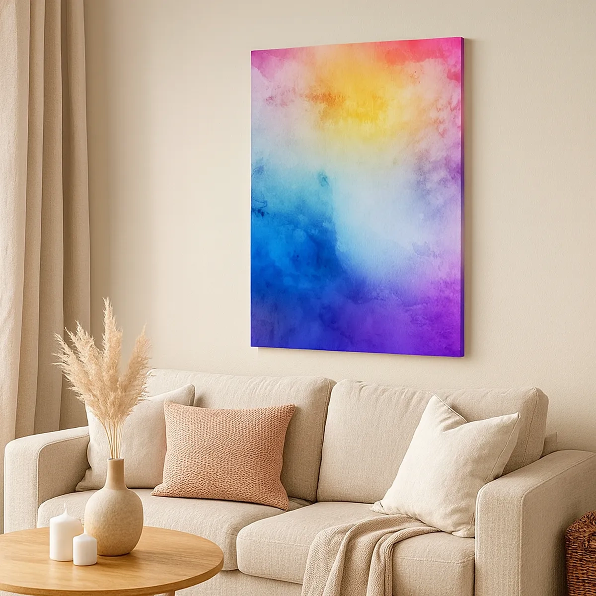 Quadro su tela - Stampe su Tela - Una composizione astratta nei toni pastello del rosa e del blu. - 50x70cm - Quasi al settimo cielo - Decorazione murale moderna per soggiorno e camera da letto ARTTOR