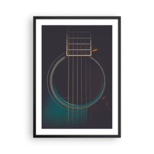 Poster in cornice nera - Un primo piano artistico della tavola armonica di una chitarra acustica. - 50x70cm - L'attimo prima del suono - Decorazione murale moderna per soggiorno e camera da letto ARTTOR