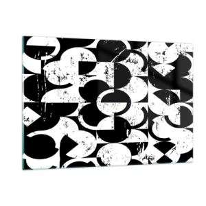 Quadro su vetro - Motivo geometrico in forme contrastanti in bianco e nero - 120x80cm - Il bianco è bianco, il nero è nero - Decorazione murale moderna per soggiorno e camera da letto ARTTOR