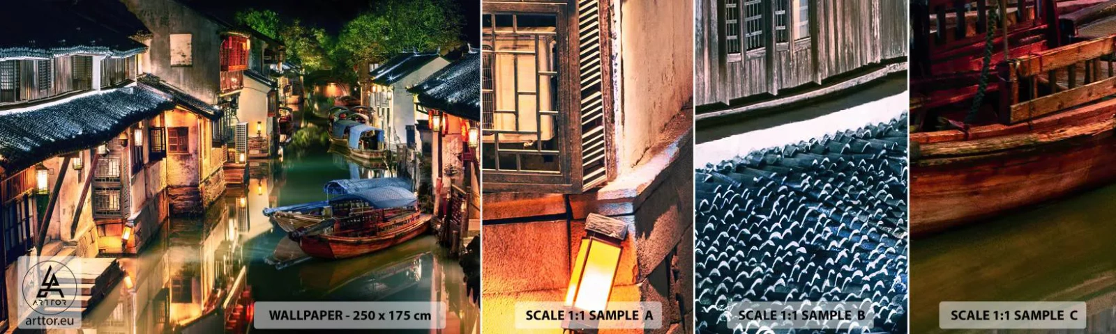 Campione di Fotomurale Adesivo Deluxe Sticker - Sera in una via cinese - Paesaggio, Città, Asia - 100x30 cm