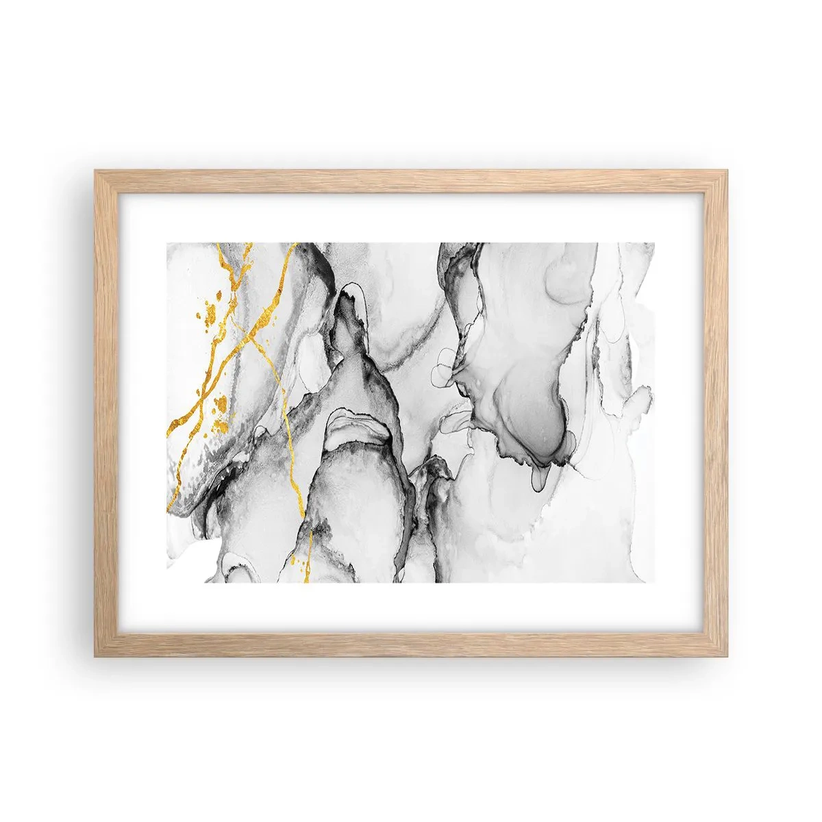 Poster in cornice rovere chiaro - Composizione con motivo d'oro - 40x30 cm