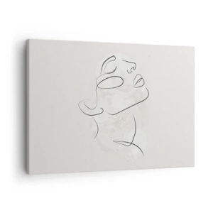 Quadro su tela - Stampe su Tela - Uno schizzo minimalista di un volto su uno sfondo chiaro - 70x50cm - Profilo di sogno - Decorazione murale moderna per soggiorno e camera da letto ARTTOR