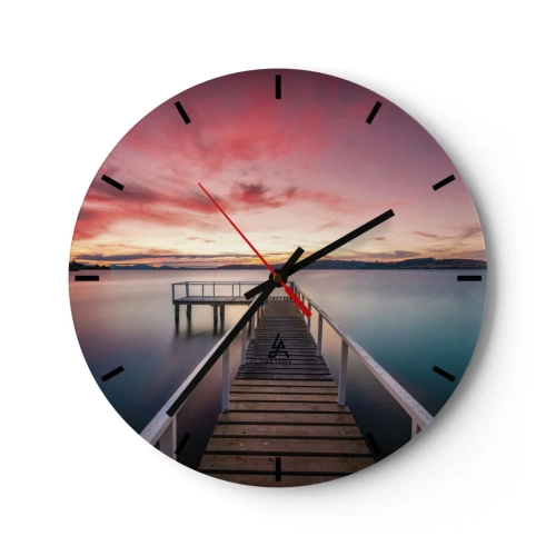 Orologio da parete - Orologio in Vetro - Un molo su un lago calmo al tramonto - 30x30cm - La fiamma mite della sera - Decorazione murale moderna per soggiorno, cucina e camera da letto ARTTOR