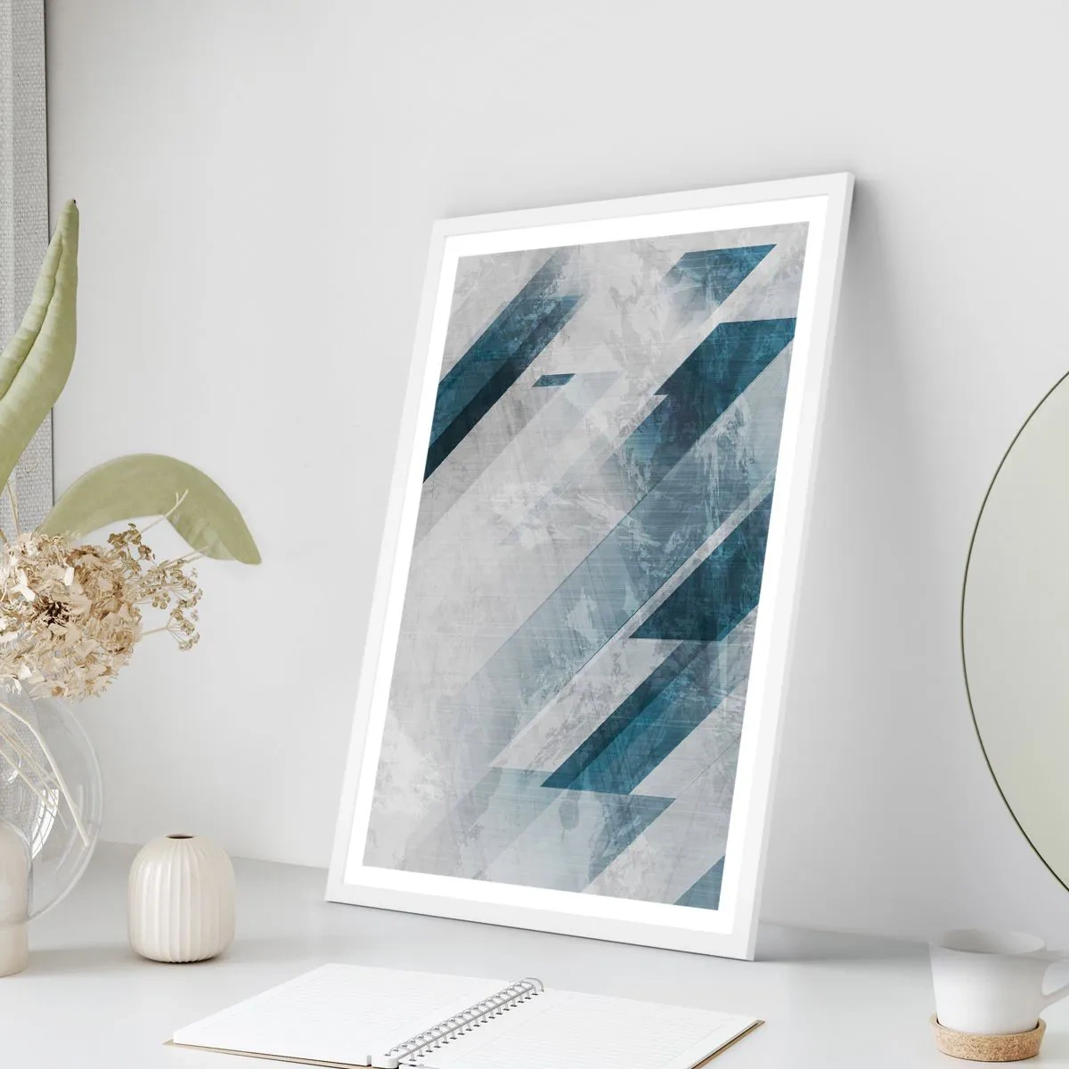 Poster in cornice bianca - Composizione spaziale: movimento in grigio - 30x40 cm