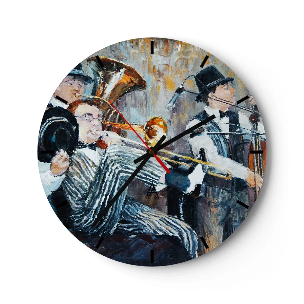 Orologio da parete - Orologio in Vetro - Una jazz band dal punto di vista artistico - 30x30cm - Tutto il jazz - Decorazione murale moderna per soggiorno, cucina e camera da letto ARTTOR